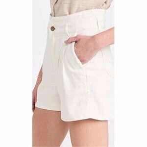 Faherty womens Rikki beige organic cotton pleated paperbag style shorts sz M